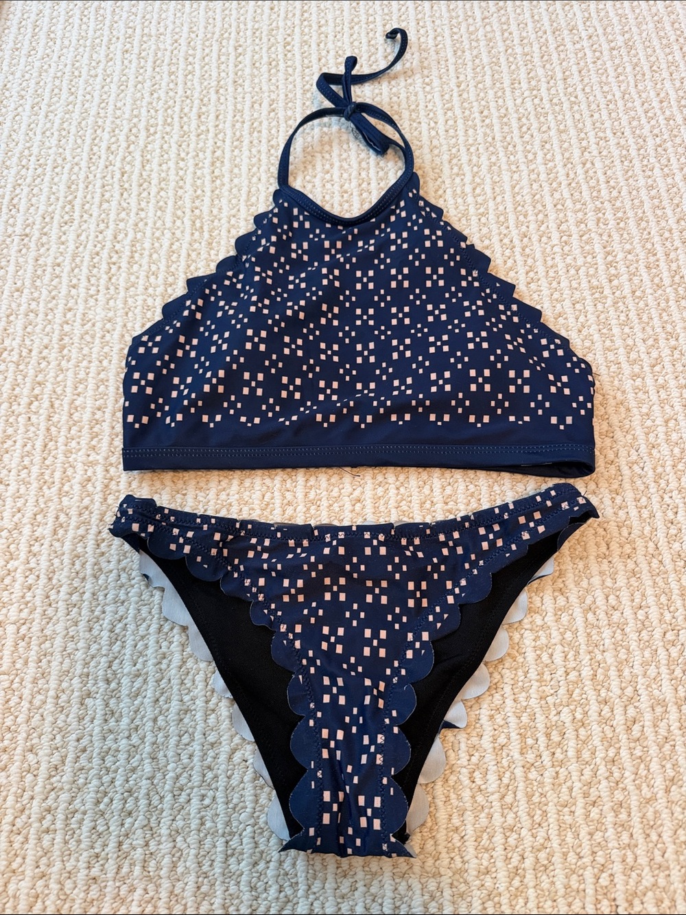 Navy Scallop High-Neck Bikini Set - Women Swim